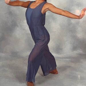 Weissman solo dance costume cowl blue power mesh jumpsuit, small adult